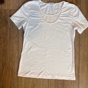 AKRIS Punto White Mesh Neck Sheer Insert T Shirt Top US 8